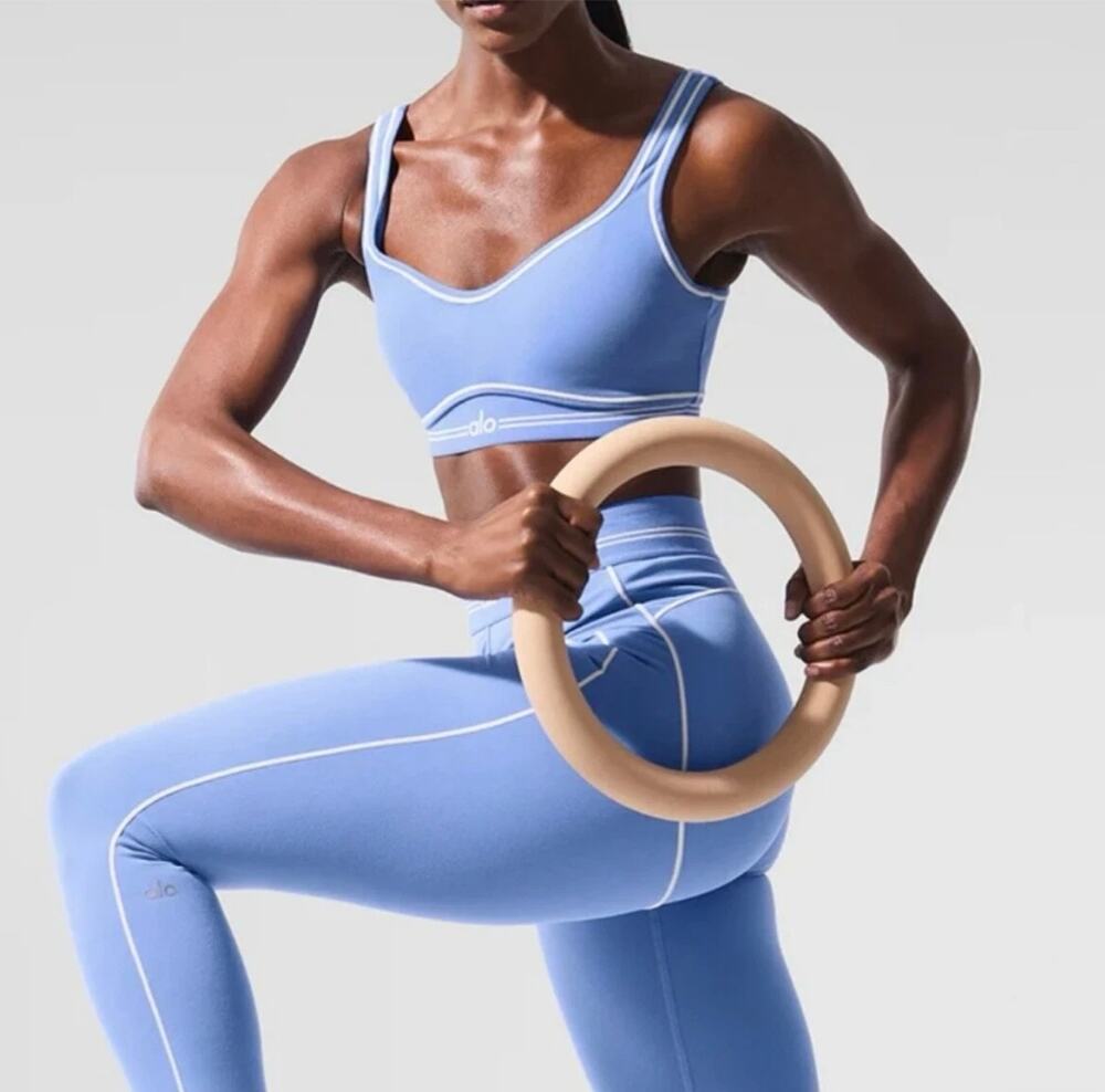 Alo Airbrush Heart Throb Bra and Legging Set Crystal Clear Blue/White Size S